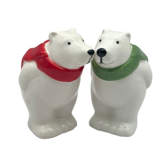 Vintage Coca-Cola Bears Salt and Pepper Shakers White Red Green 3" Tall - Picture 1 of 9